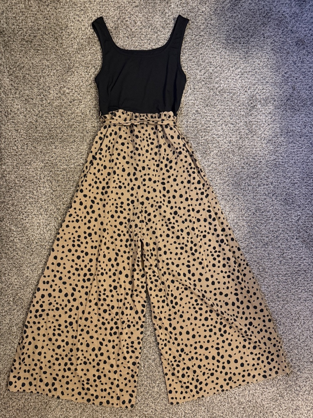 Black & Tan Polka Dot Wide-Leg Jumpsuit
